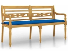 Batavia suoliukas su tamsiai mėlyna pagalvėle, 150cm, tikmedis