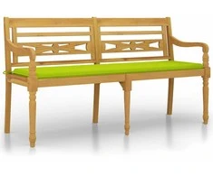 Batavia suoliukas su žalia pagalvėle, 150cm, tikmedžio masyvas