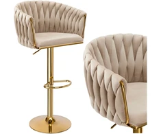 Bipohome "Cofton Gold beige Velvet bar hocker