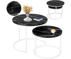 Poland Dviejų stalų rinkinys "Baltas Galen Small Juodas Marble