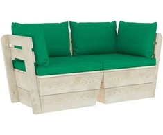 Lauko baldų komplektas Dvivietė sodo sofa iš palečių su pagalvėlėmis, eglės mediena