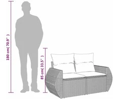 Dvivietė sodo sofa su pagalvėlėmis, smėlio spalvos, poliratanas