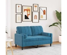 Dvivietė sofa su pagalvėlėmis, mėlynos spalvos, 120cm, aksomas