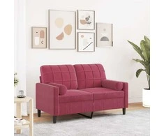 Dvivietė sofa su pagalvėlėmis, raudonojo vyno, 120cm, aksomas
