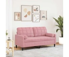 Dvivietė sofa su pagalvėlėmis, rožinės spalvos, 140cm, aksomas