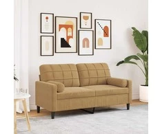 Dvivietė sofa su pagalvėlėmis, rudos spalvos, 140cm, aksomas