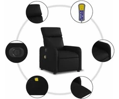 Fotelis Elektrinis atlošiamas masažinis krėslas, juodas, dirbtinė oda
