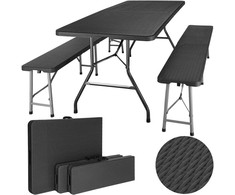 Lauko baldų komplektas Bipohome Rotango stalas 180 cm + 2 suolai – Juodos spalvos lauko komplektas | PirkPatogiai.lt