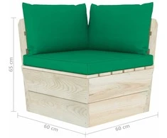 Kampinė sodo sofa iš palečių su pagalvėlėmis, impregnuota eglė