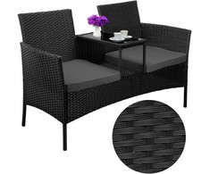 Lauko baldų komplektas Poland "Technorattan" sodo suoliukas sofa CORDOBA juoda su pilkomis pagalvėlėmis