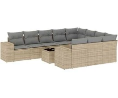 Sofa Sodo komplektas su pagalvėlėmis, 11 dalių, smėlio, poliratanas