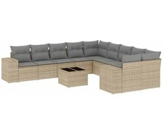 Sofa Sodo komplektas su pagalvėlėmis, 11 dalių, smėlio, poliratanas