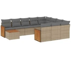 Sofa Sodo komplektas su pagalvėlėmis, 11 dalių, smėlio, poliratanas
