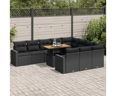 Sofa Sodo komplektas su pagalvėlėmis, 11 dalių, juodas, poliratanas