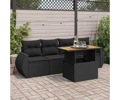 Sofa Sodo komplektas su pagalvėlėmis, 5 dalių, juodas, poliratanas