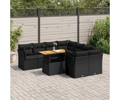 Sofa Sodo komplektas su pagalvėlėmis, 9 dalių, juodas, poliratanas