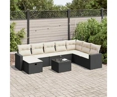 Sofa Sodo komplektas su pagalvėlėmis, 9 dalių, juodas, poliratanas