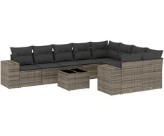 Sofa Sodo komplektas su pagalvėlėmis, 10 dalių, pilkas, poliratanas