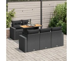 Sofa Sofos komplektas su pagalvėlėmis, 6 dalių, juodas, poliratanas