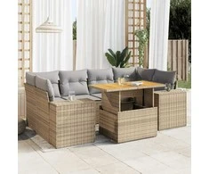 Sofa Sofos komplektas su pagalvėlėmis, 7 dalių, smėlio, poliratanas
