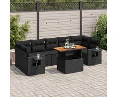 Sofa Sofos komplektas su pagalvėlėmis, 8 dalių, juodas, poliratanas