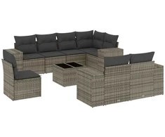 Sofa Sofos komplektas su pagalvėlėmis, 9 dalių, pilkas, poliratanas