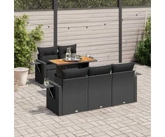 Sofa Sofos komplektas su pagalvėlėmis, 6 dalių, juodas, poliratanas