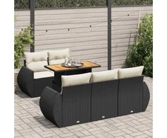 Sofa Sofos komplektas su pagalvėlėmis, 6 dalių, juodas, poliratanas