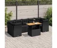 Sofa Sofos komplektas su pagalvėlėmis, 8 dalių, juodas, poliratanas