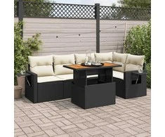 Sofa Sofos komplektas su pagalvėlėmis, 6 dalių, juodas, poliratanas