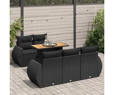 Sofa Sofos komplektas su pagalvėlėmis, 6 dalių, juodas, poliratanas