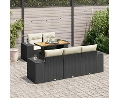 Sofa Sofos komplektas su pagalvėlėmis, 6 dalių, juodas, poliratanas