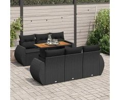 Sofa Sofos komplektas su pagalvėlėmis, 7 dalių, juodas, poliratanas