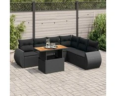 Sofa Sofos komplektas su pagalvėlėmis, 7 dalių, juodas, poliratanas