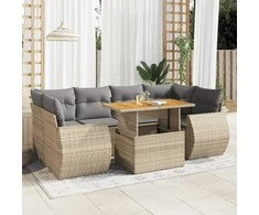 Sofa Sofos komplektas su pagalvėlėmis, 7 dalių, smėlio, poliratanas