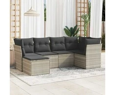 Sofa Sofos komplektas su pagalvėlėmis, 6 dalių, pilkas, poliratanas