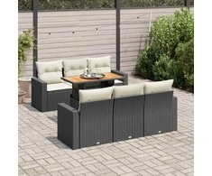 Sofa Sofos komplektas su pagalvėlėmis, 7 dalių, juodas, poliratanas