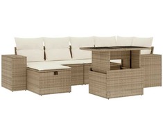 Sofa Sofos komplektas su pagalvėlėmis, 7 dalių, smėlio, poliratanas