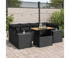 Sofa Sofos komplektas su pagalvėlėmis, 7 dalių, juodas, poliratanas