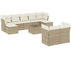 Sofa Sofos komplektas su pagalvėlėmis, 10 dalių, smėlio, poliratanas