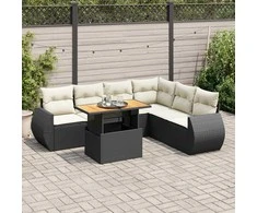 Sofa Sofos komplektas su pagalvėlėmis, 7 dalių, juodas, poliratanas