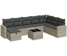 Sofa Sofos komplektas su pagalvėlėmis, 9 dalių, pilkas, poliratanas