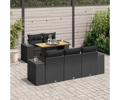 Sofa Sofos komplektas su pagalvėlėmis, 6 dalių, juodas, poliratanas