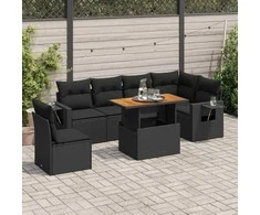 Sofa Sofos komplektas su pagalvėlėmis, 7 dalių, juodas, poliratanas