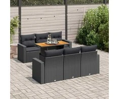 Sofa Sofos komplektas su pagalvėlėmis, 7 dalių, juodas, poliratanas
