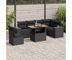 Sofa Sofos komplektas su pagalvėlėmis, 7 dalių, juodas, poliratanas