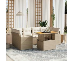 Sofa Sofos komplektas su pagalvėlėmis, 7 dalių, smėlio, poliratanas