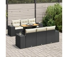 Sofa Sofos komplektas su pagalvėlėmis, 7 dalių, juodas, poliratanas