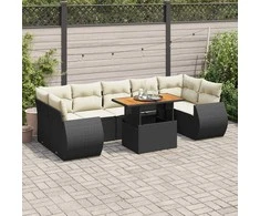 Sofa Sofos komplektas su pagalvėlėmis, 8 dalių, juodas, poliratanas