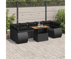 Sofa Sofos komplektas su pagalvėlėmis, 8 dalių, juodas, poliratanas